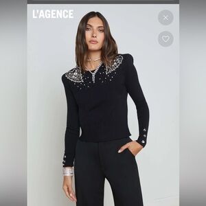 L'AGENCE Black Embellished Top NWT XL